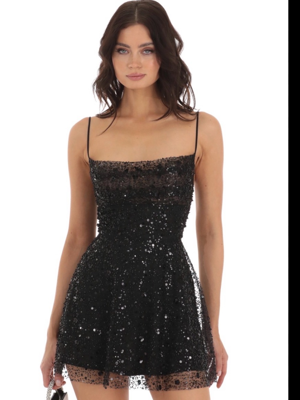 Black Sequin Spaghetti Strap Mini Dress